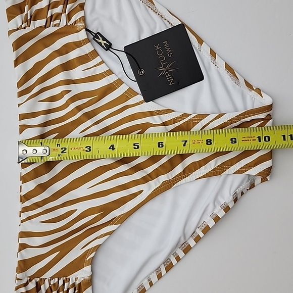 Niptuck Swim Natural Tan Zebra Print Bikini Bottom Gathered Hip Detail Sz 12 - Picture 14 of 14